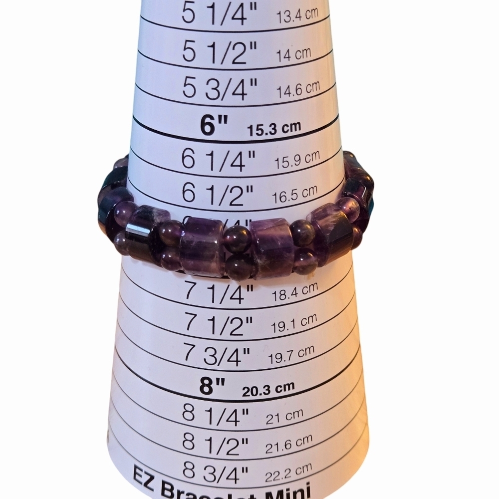 Amethyst Stretch Bracelet Beautiful Purple Stones 7" Rectangular & Round Shape - Picture 4 of 5